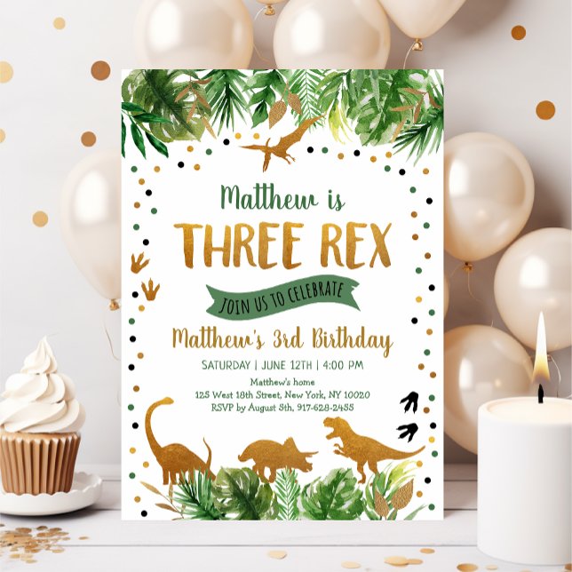 Invitation Dinosaure Trois Rex Troisième Anniversaire (Créateur téléchargé)