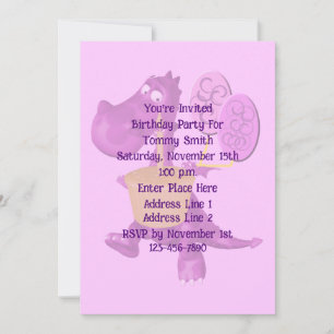Invitation Dinosaure violet mignon fête d'anniversaire