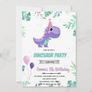 Invitation Dinosaure violet rose
