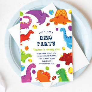 Invitation Dinosaures amusants colorés Anniversaire Enfants