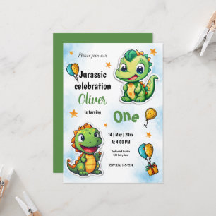Invitation Dinosaures Caricature garçon premier anniversaire 