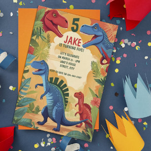 Invitation Dinosaures colorés 5e anniversaire fête des enfant