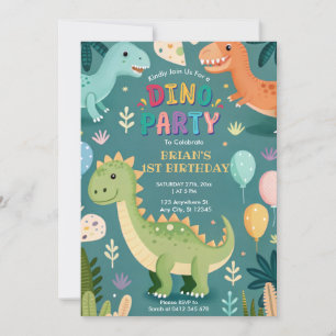 Invitation Dinosaures colorés mignons Garçon premier annivers