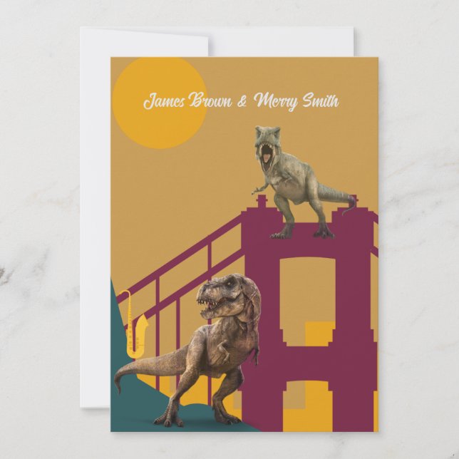Invitation Dinosaures dans Love City Bridge Mariage (Devant)