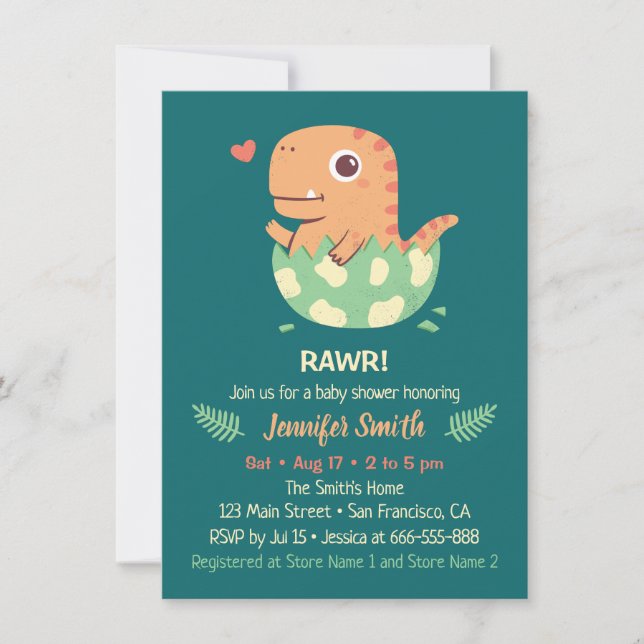 Invitation Dinosaures De La Rawr Cute Hattes Du Baby shower D (Devant)