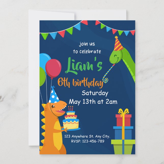 Invitation Dinosaures Enfants Personnalisé Anniversaire (Devant)