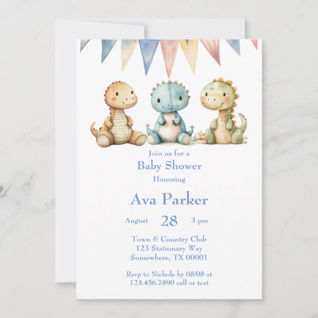 Invitation Dinosaures et amis Baby shower garçon (Devant)