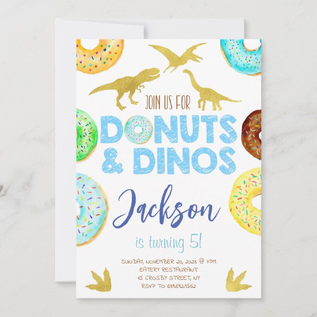 Invitation Dinosaures et Donuts Boy Birthday Party (Devant)