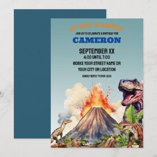 Invitation Dinosaures et volcan réalistes