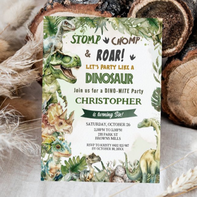 Invitation Dinosaures Jurassique Anniversaire Fête Stomp Chom (Créateur téléchargé)