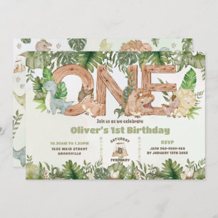 Invitation Dinosaures mignonette Verdure UN 1er premier anniv