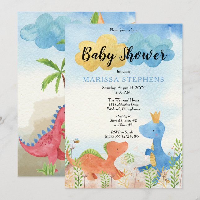 Invitation Dinosaures mignons Jouer Baby shower garçon Invita (Devant / Derrière)