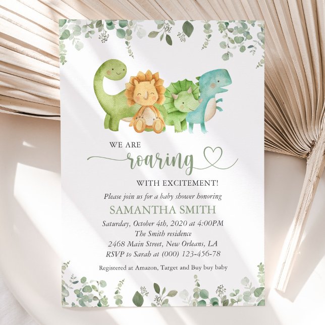 Invitation Dinosaures mignons, T-Rex, Jurassique, Baby shower (Créateur téléchargé)