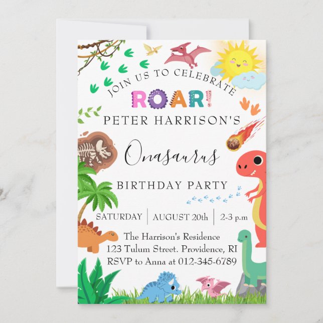 Invitation Dinosaures Onasaurus fête d'anniversaire (Devant)