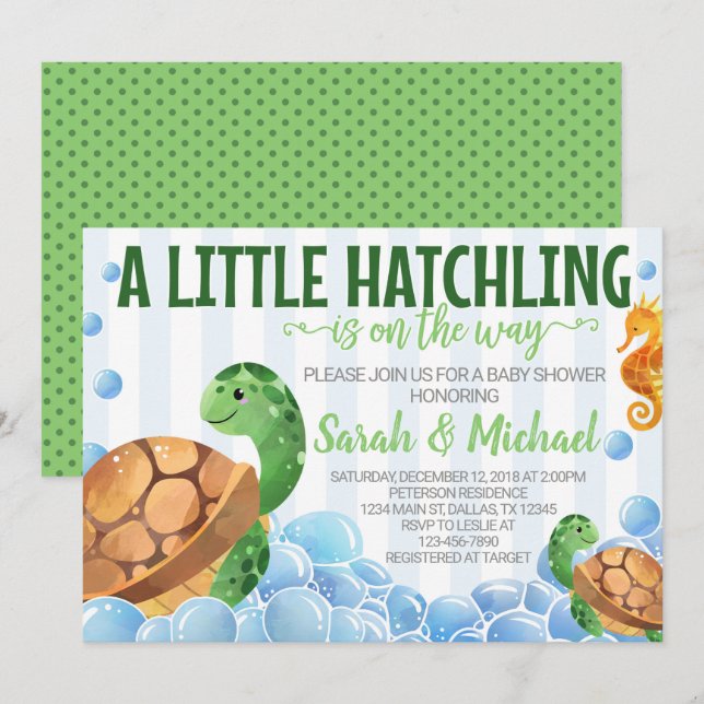 Invitation d'invitation à Baby shower de tortue (Devant / Derrière)