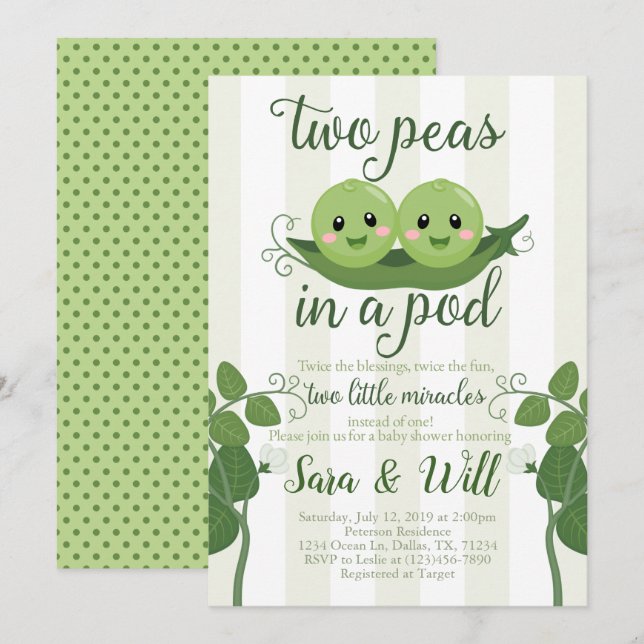 Invitation d'invitation Baby shower de pois (Devant / Derrière)