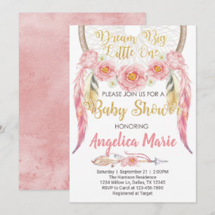 Invitation d'invitation Baby shower Pink Dreamcatc