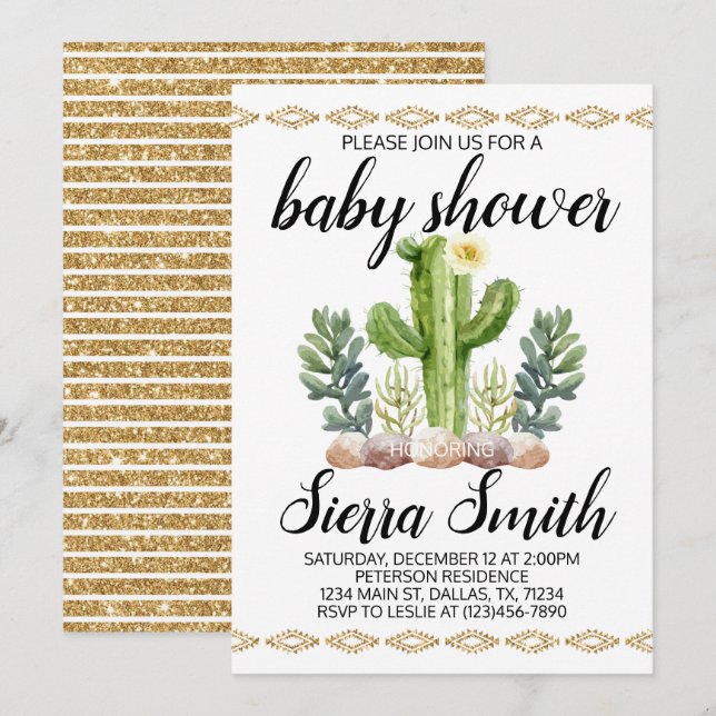 Invitation d'invitation de Baby shower Cactus (Devant / Derrière)