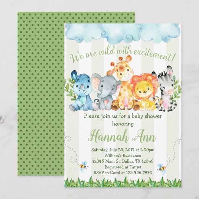 Invitation d'invitation de baby shower de safari (Devant / Derrière)