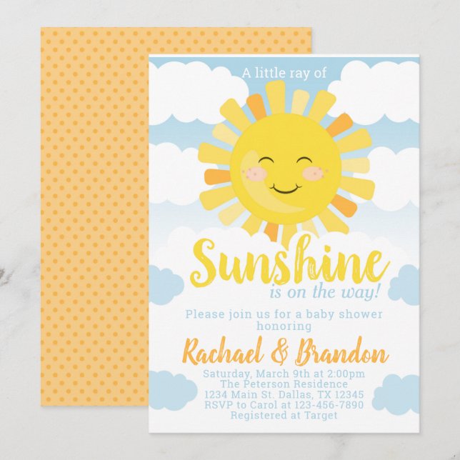 Invitation d'invitation de baby shower de soleil (Devant / Derrière)
