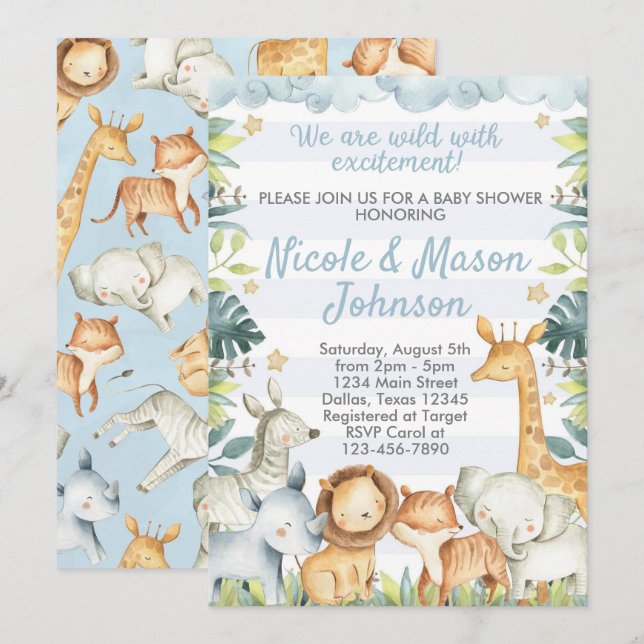 Invitation d'invitation du Baby shower Jungle Safa (Devant / Derrière)