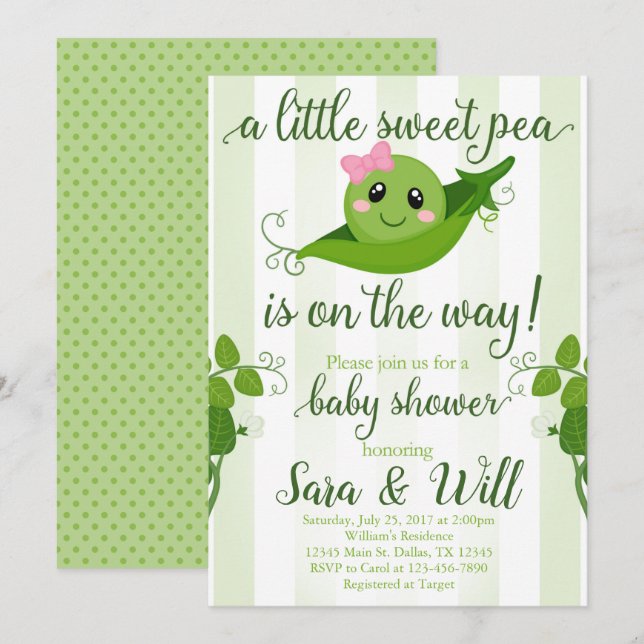 Invitation d'invitation pour Baby shower de pois d (Devant / Derrière)
