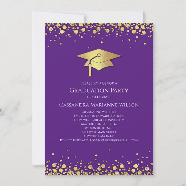 Invitation Diplômation Violet et Or (Devant)