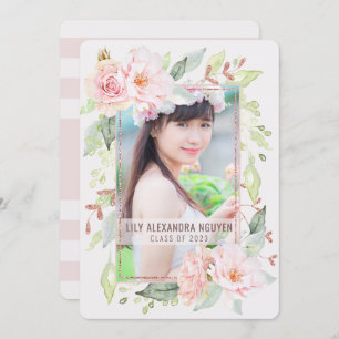 Invitation Diplôme   Aquarelle Blush Rose Floral