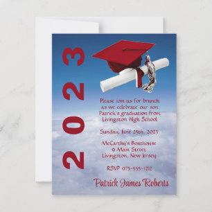 Invitation Diplôme 'Au-dessus des nuages' à chapeau rouge