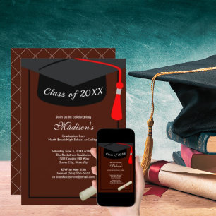 Invitation Diplôme Casquette noir Simple Graduation Party Bro