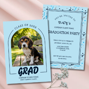 Invitation Diplômé Chien Photo de bébé bleu clair et marine