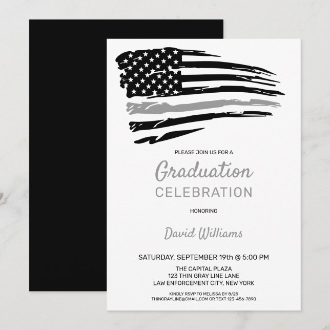 Invitation Diplôme d'agent correctionnel Ligne mince de gris (Devant / Derrière)