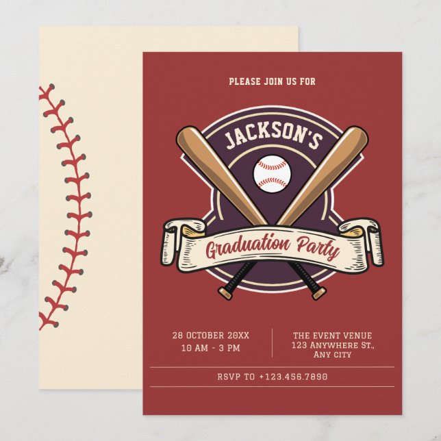 Invitation Diplôme de baseball rétro vintage (Devant / Derrière)