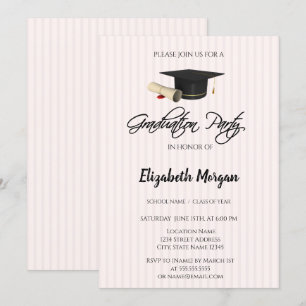 Invitation Diplôme de bonnet de graduation rayé Fête de gradu