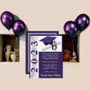 Invitation Diplôme de casquette, violet et blanc