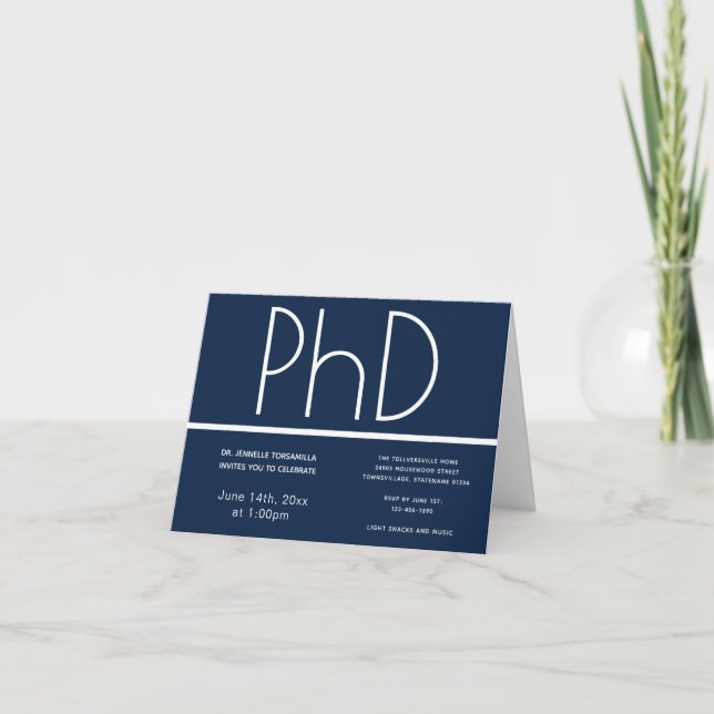 Invitation Diplôme de doctorat Bleu Blanc plié Parti de gradu (Devant)