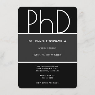 Invitation Diplôme de doctorat Gris noir Blanc Vertical Gradu
