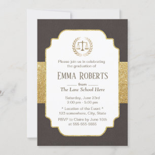 Invitation Diplôme de droit Brown moderne et d'or Avocat