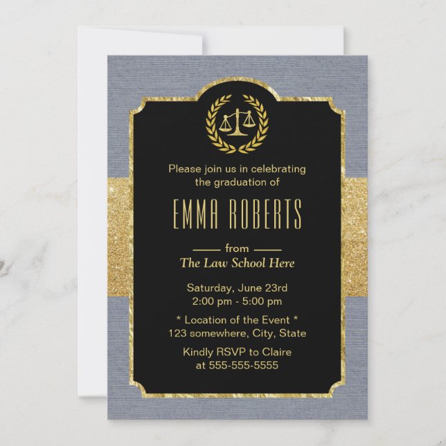 Invitation Diplôme de droit Elegant Dusty Blue Avocat (Devant)
