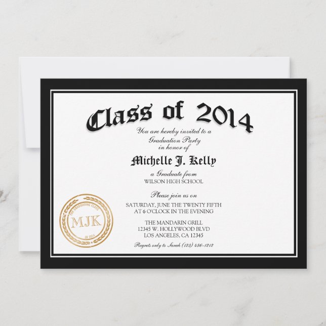 Invitation Diplôme de fin d'études en 2014 (Devant)