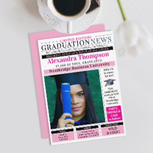 Invitation Diplôme de fin d'études en journalisme Rose Chaud 