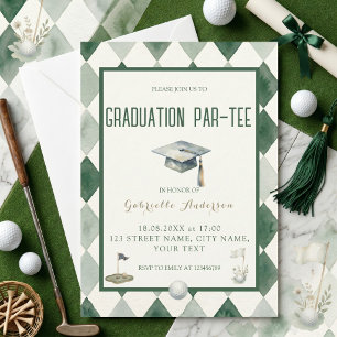 Invitation Diplômé de golf Par-Tee Vert Argyle Aquarelle