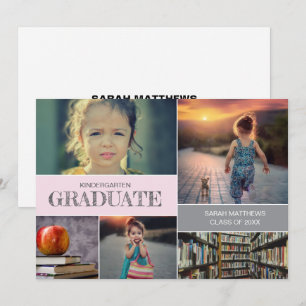 Invitation Diplômé de la maternelle rose Collage photo person