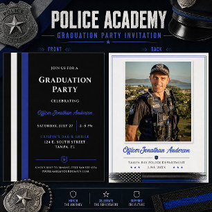 Invitation Diplômé de l'Académie de Police Ligne Bleue Mince