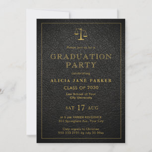 Invitation Diplôme de l'école de droit photo noir or élégant