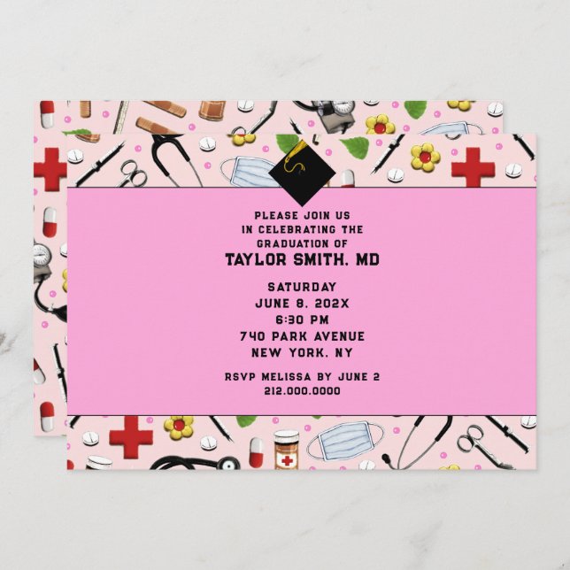 Invitation Diplôme de l'école de soins infirmiers (Devant / Derrière)