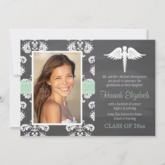 Invitation Diplôme de l'école de soins infirmiers Mint Green  (Devant)