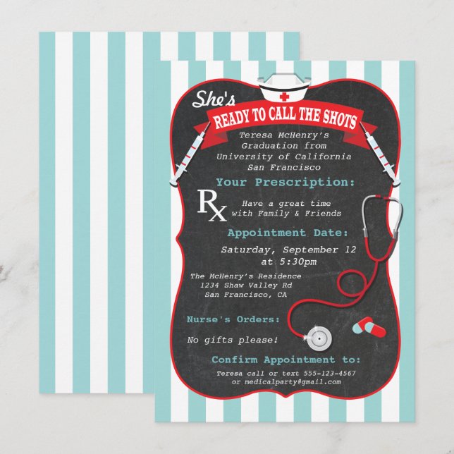 Invitation Diplôme de l'école d'infirmières en médecine (Devant / Derrière)
