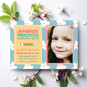 Invitation Diplôme de maternelle Photo Fleurie