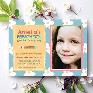 Invitation Diplôme de maternelle Photo Fleurie